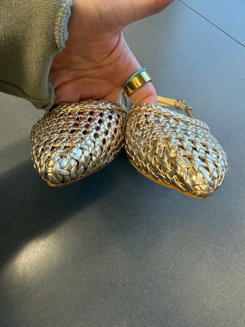 Jessica Simpson Metallic Gold Woven Pointed Slingback Flats - Picture 4 of 7